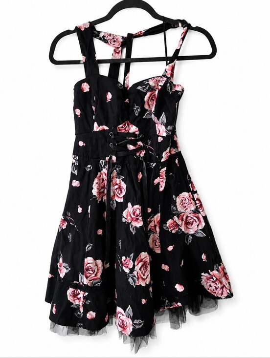 Hot Topic Dresses & Skirts - Hot Topic Black & Dusty Rose Floral Corset Halter Dress